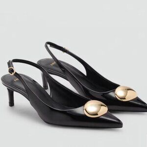 NWT MANGO Kitten Heel Shoes with Metallic Decoration